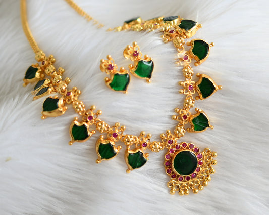 Gold tone pink-green kerala style palakka necklace set dj-44749