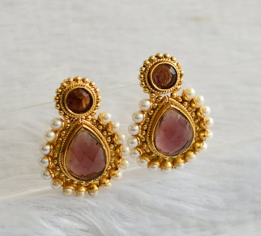 Antique gold tone pearl-amethyst earrings dj-04072