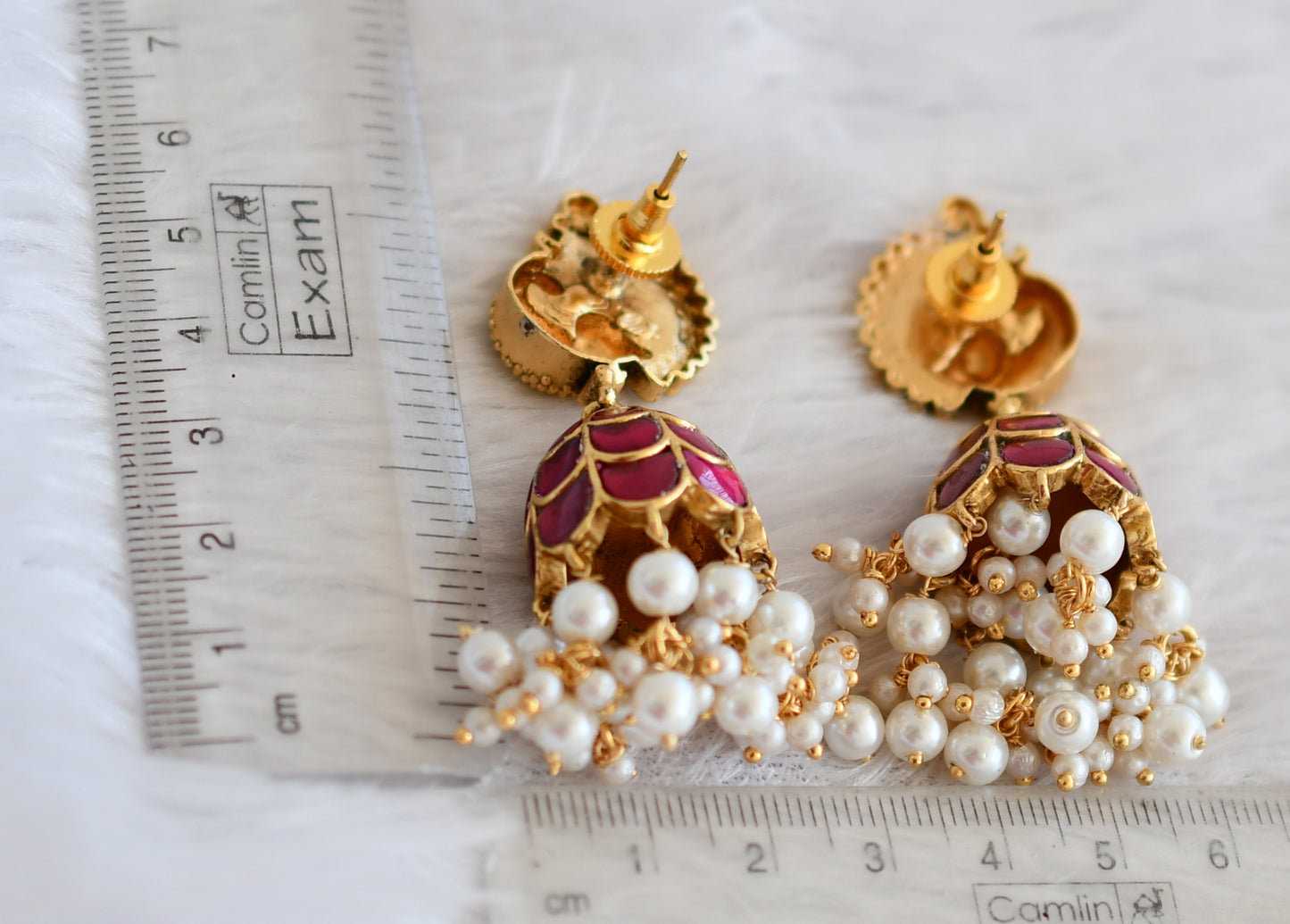 Matte finish pink kundan jadau pearl beaded peacock jhumkka dj-50145