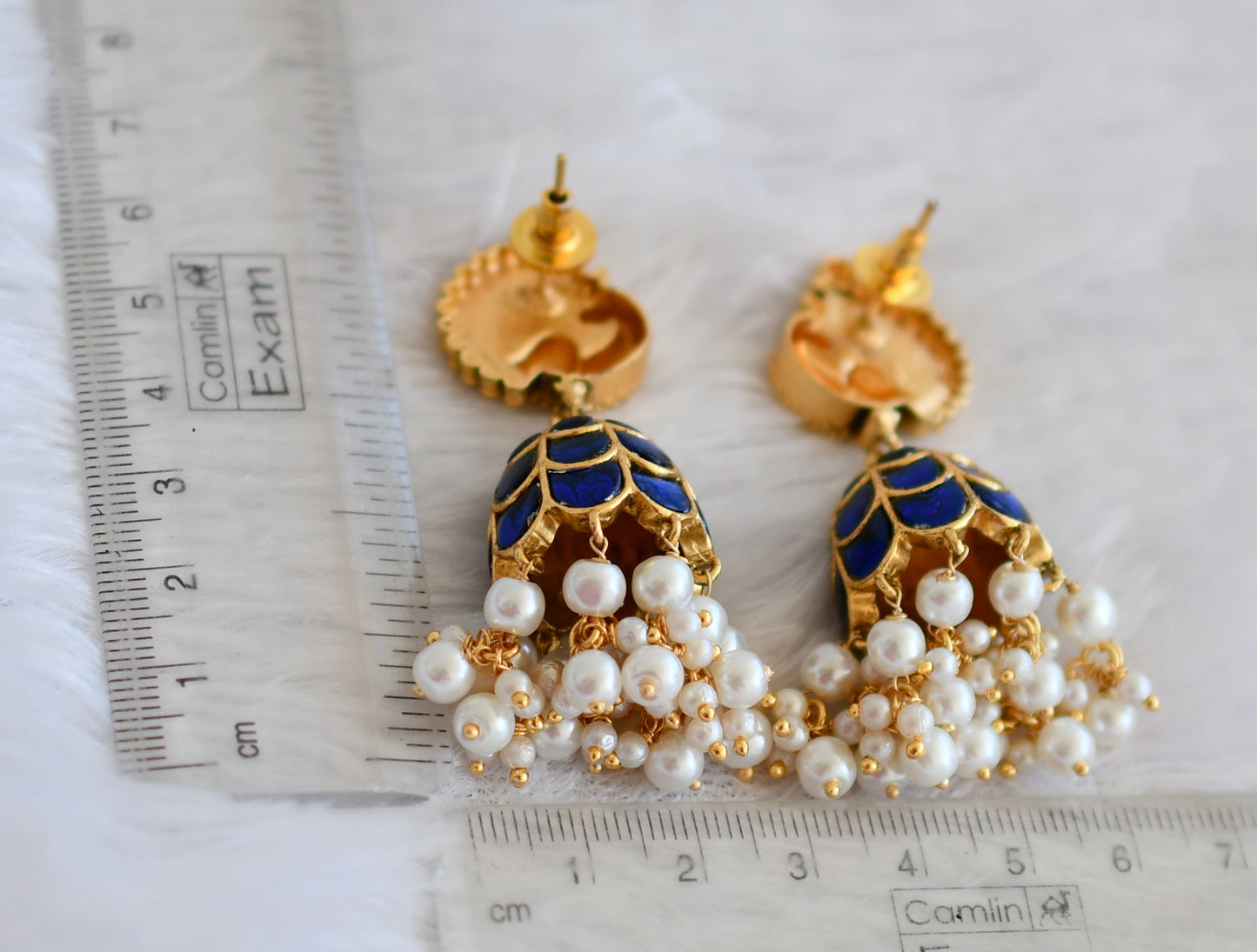 Matte finish blue kundan jadau pearl beaded peacock jhumkka dj-50146