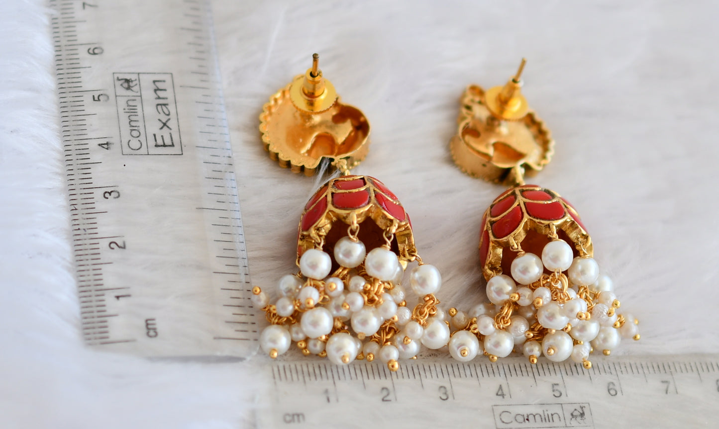 Matte finish coral kundan jadau pearl beaded peacock jhumkka dj-50150