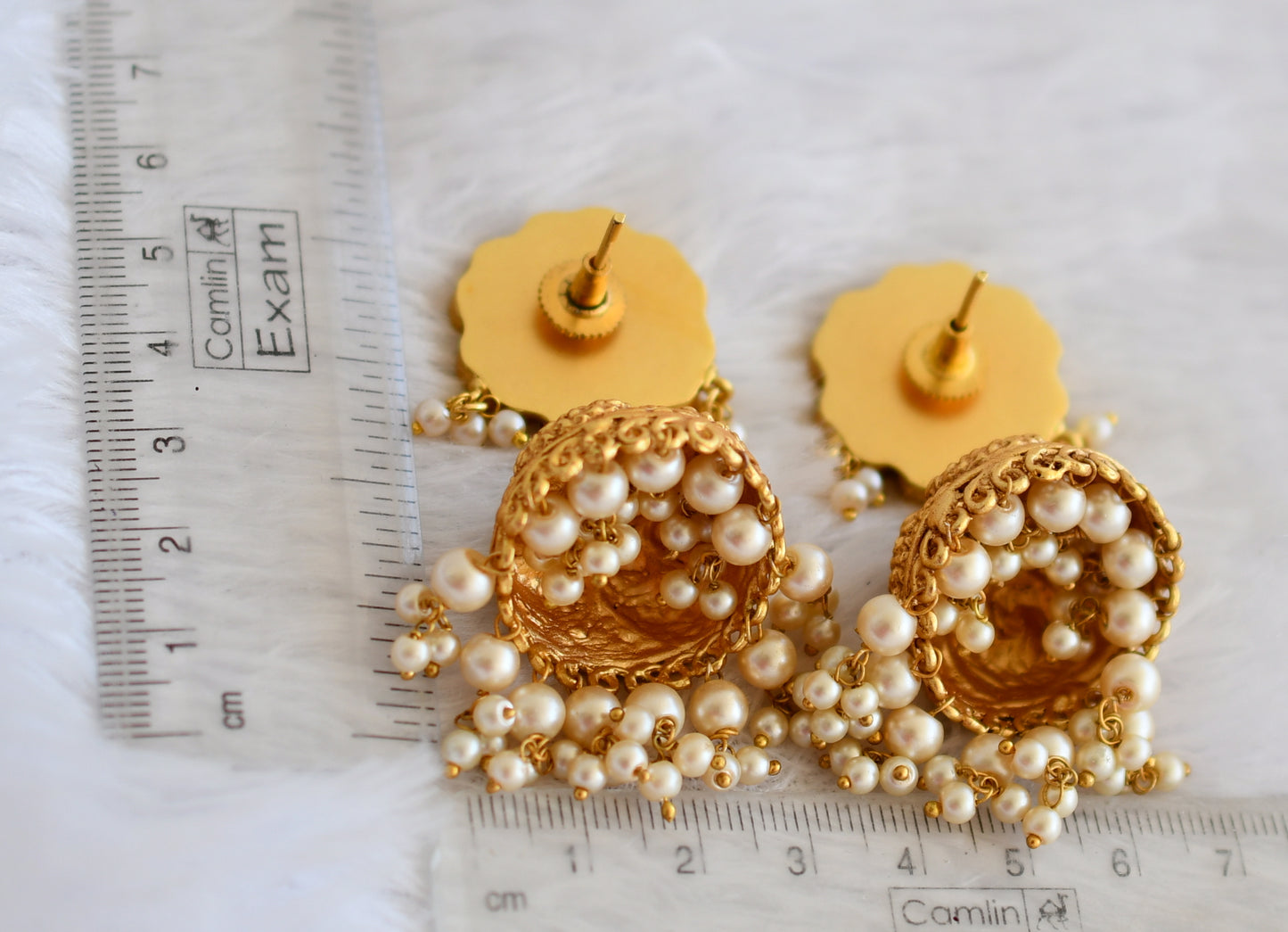 Matte finish pink-green-white kundan jadau pearl beaded flower peacock jhumkka dj-50144