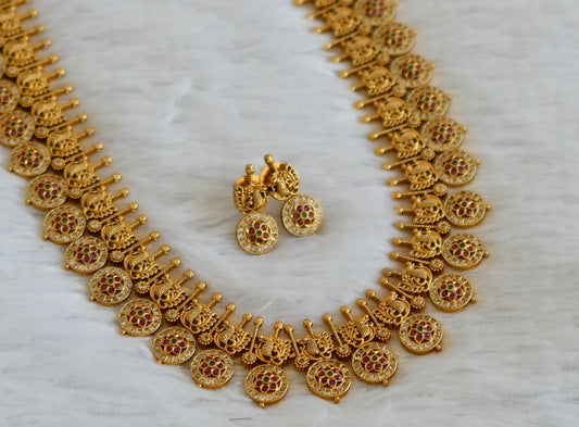 Matte finish ruby-green-white swan bottu mala small short haar set dj-49279