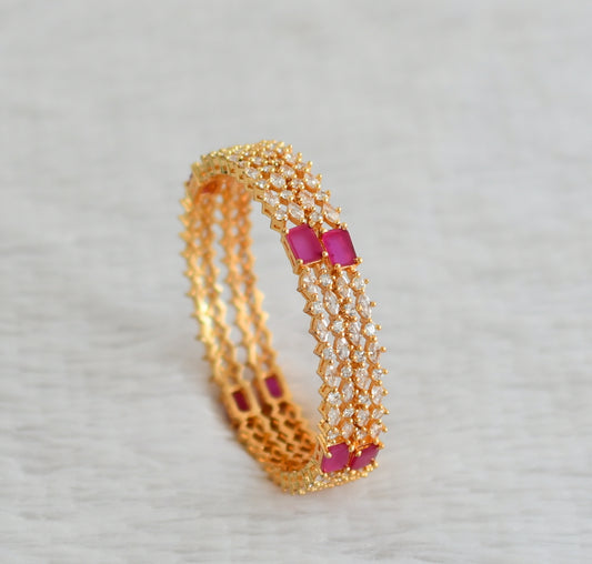Gold tone ruby-white block stone bangles(2.4) dj-48161