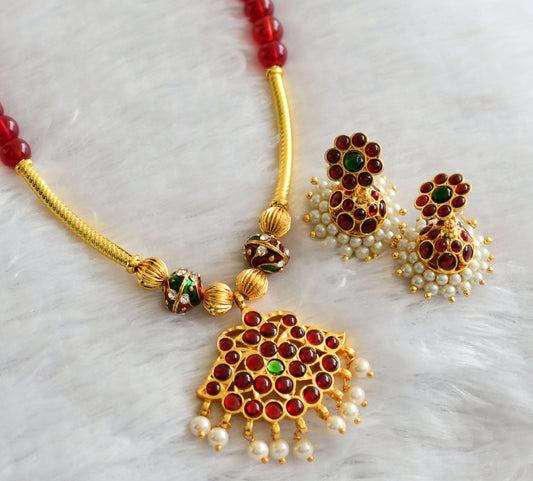 Gold tone Kemp-green beaded Temple Necklace Set-dj04303