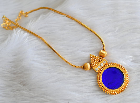 Gold tone kerala style blue round necklace dj-43228