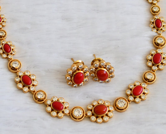 Matte finish cz coral oval stone flower necklace set dj-50196