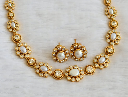 Matte finish cz pearl oval stone flower necklace set dj-50197