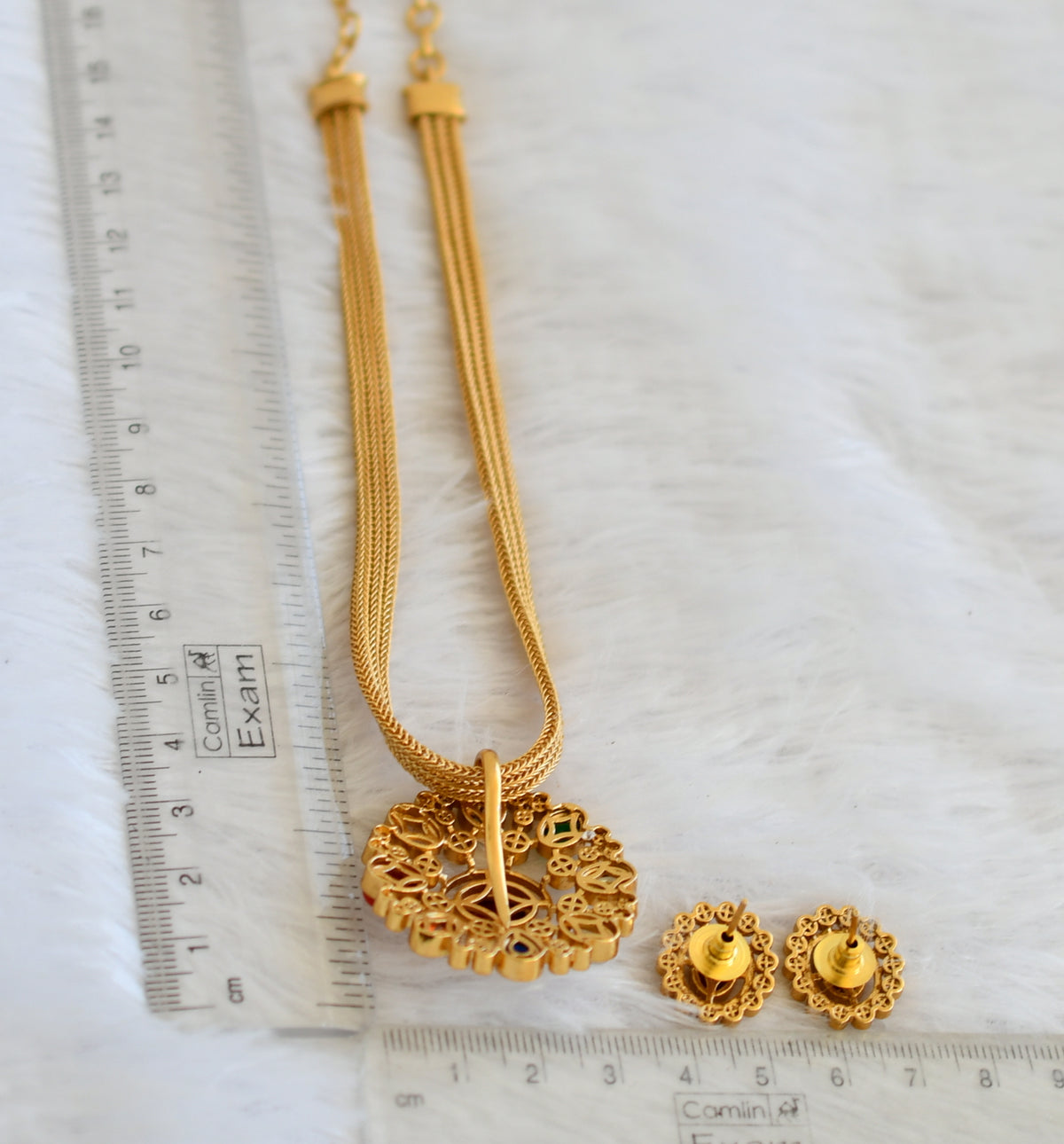 Matte finish cz navarathna stone flower necklace set dj-50184