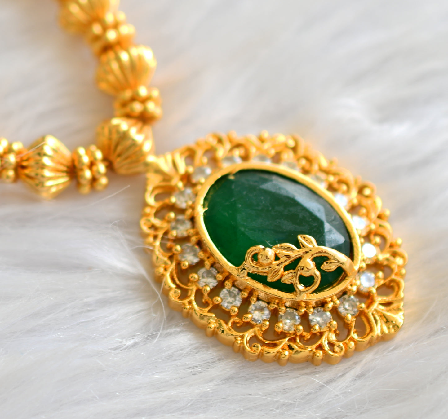 Gold tone cz white-green oval necklace dj-43264