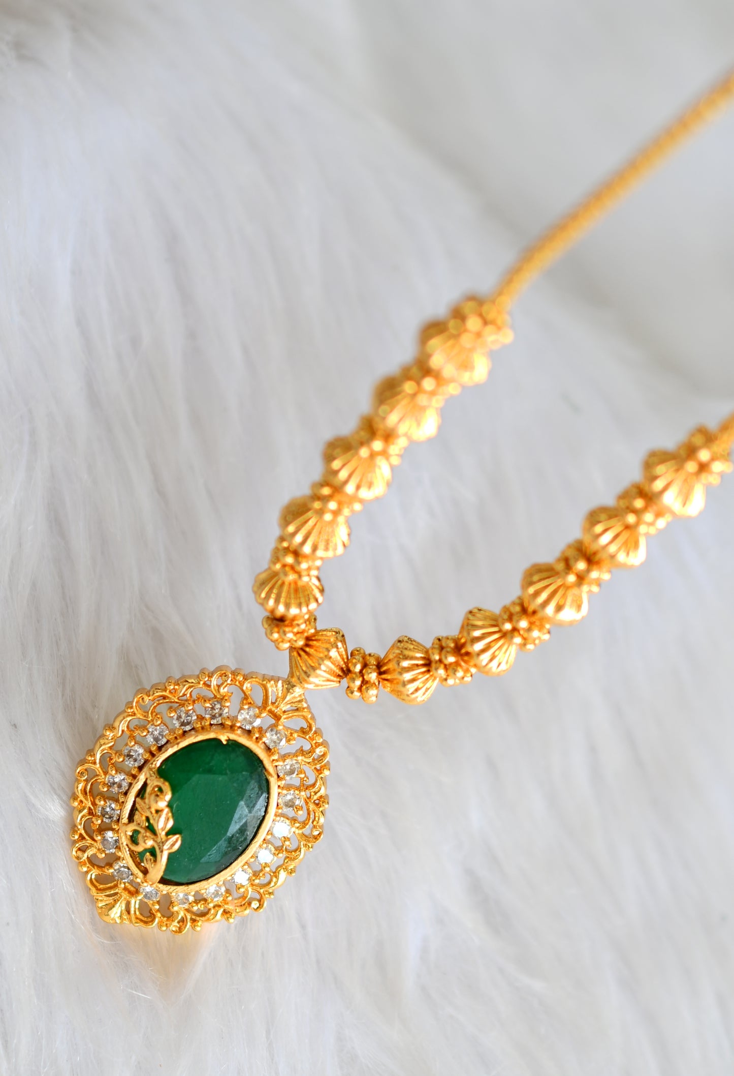 Gold tone cz white-green oval necklace dj-43264