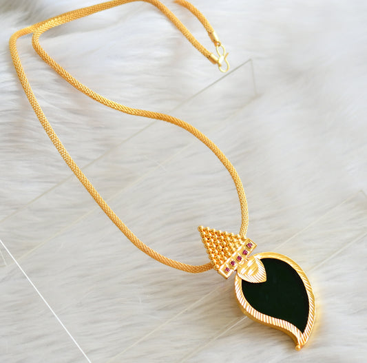 Gold tone 24 inches chain with kerala style pink-green mango pendant dj-44798