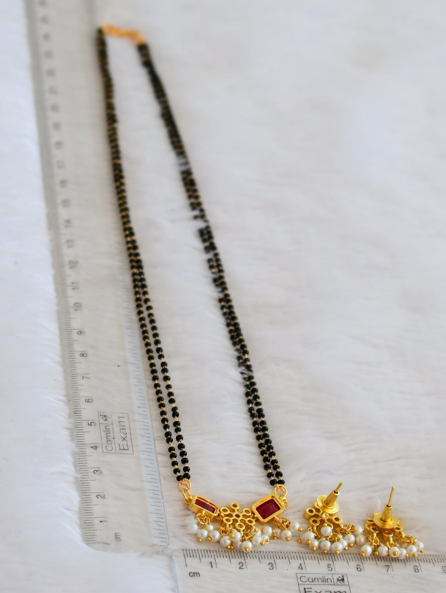 Gold tone cz ruby-green flower 18 inches mangalsutra set dj-50215