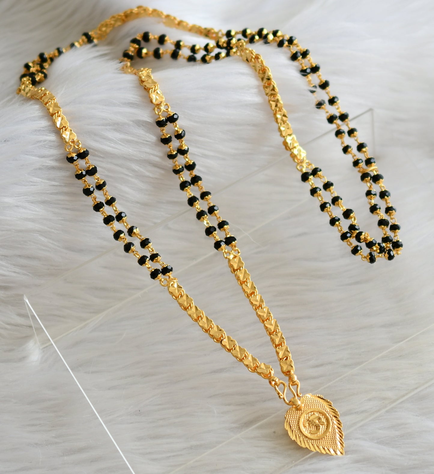 Gold tone 30 inches double layer karimani chain with om pendant dj-44808