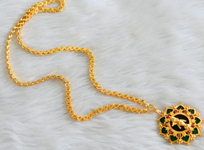 Gold tone kerala style 24 inches chain with pink-green palakka krishna pendant dj-43221