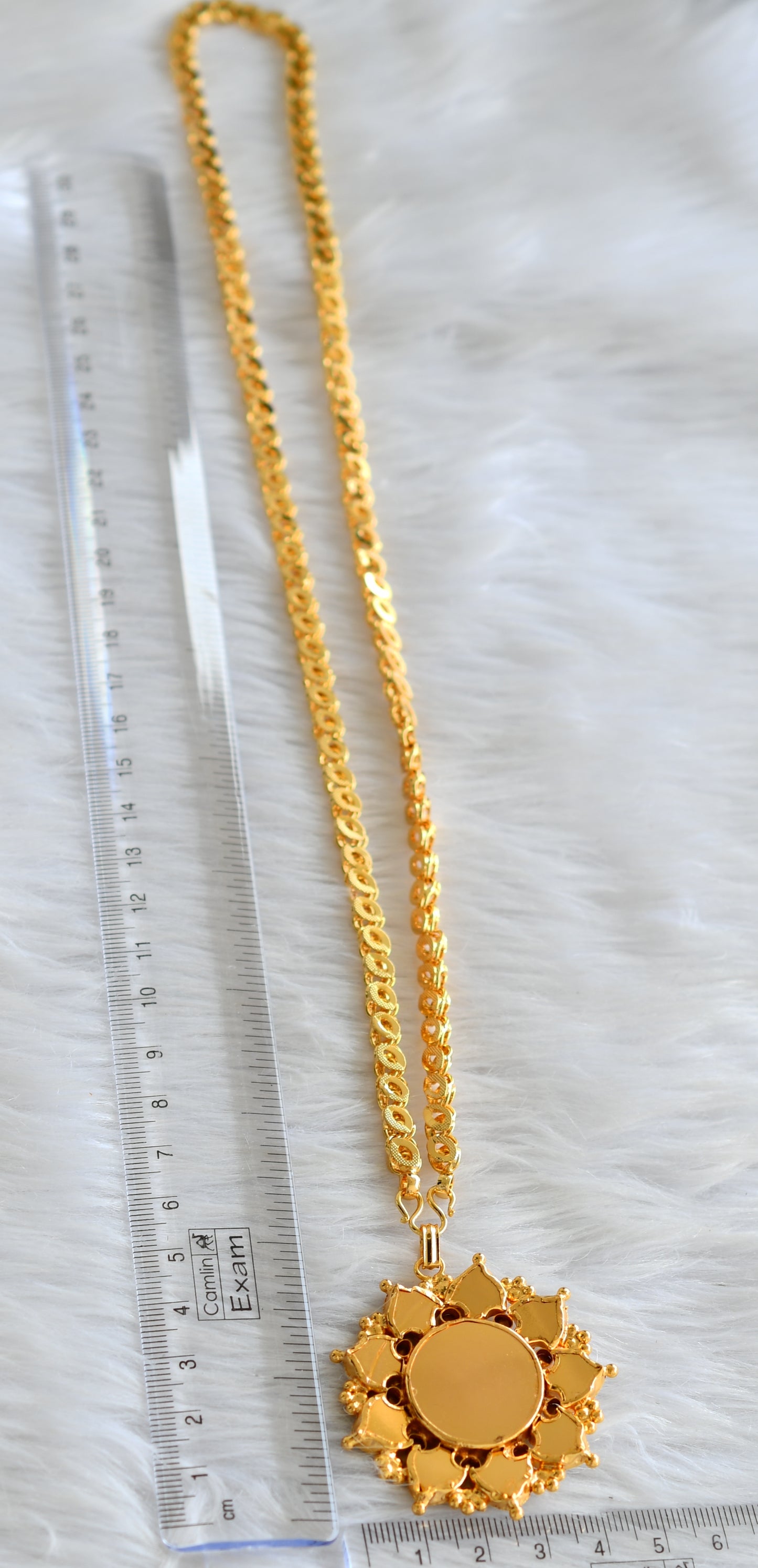 Gold tone kerala style 24 inches chain with pink-green palakka krishna pendant dj-43221