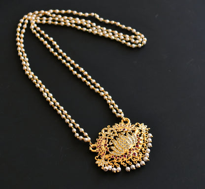 Gold tone ad white-ruby pearl lotus pendant chain dj-46538