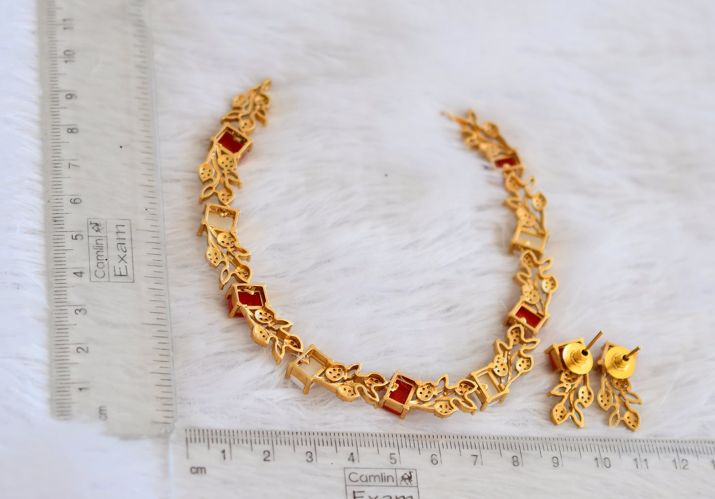 Matte finish cz coral-pearl block stone leaf necklace set dj-50209