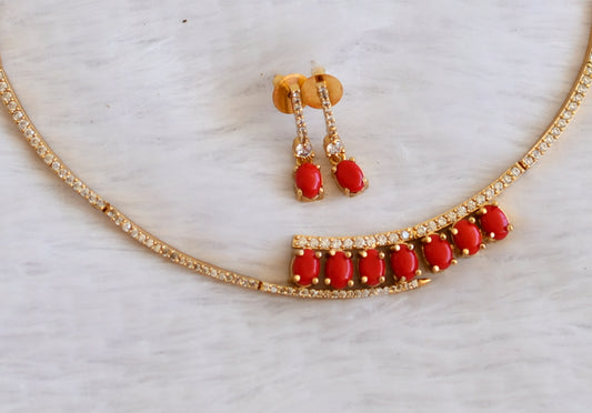 Matte finish cz coral oval stone necklace set dj-50211