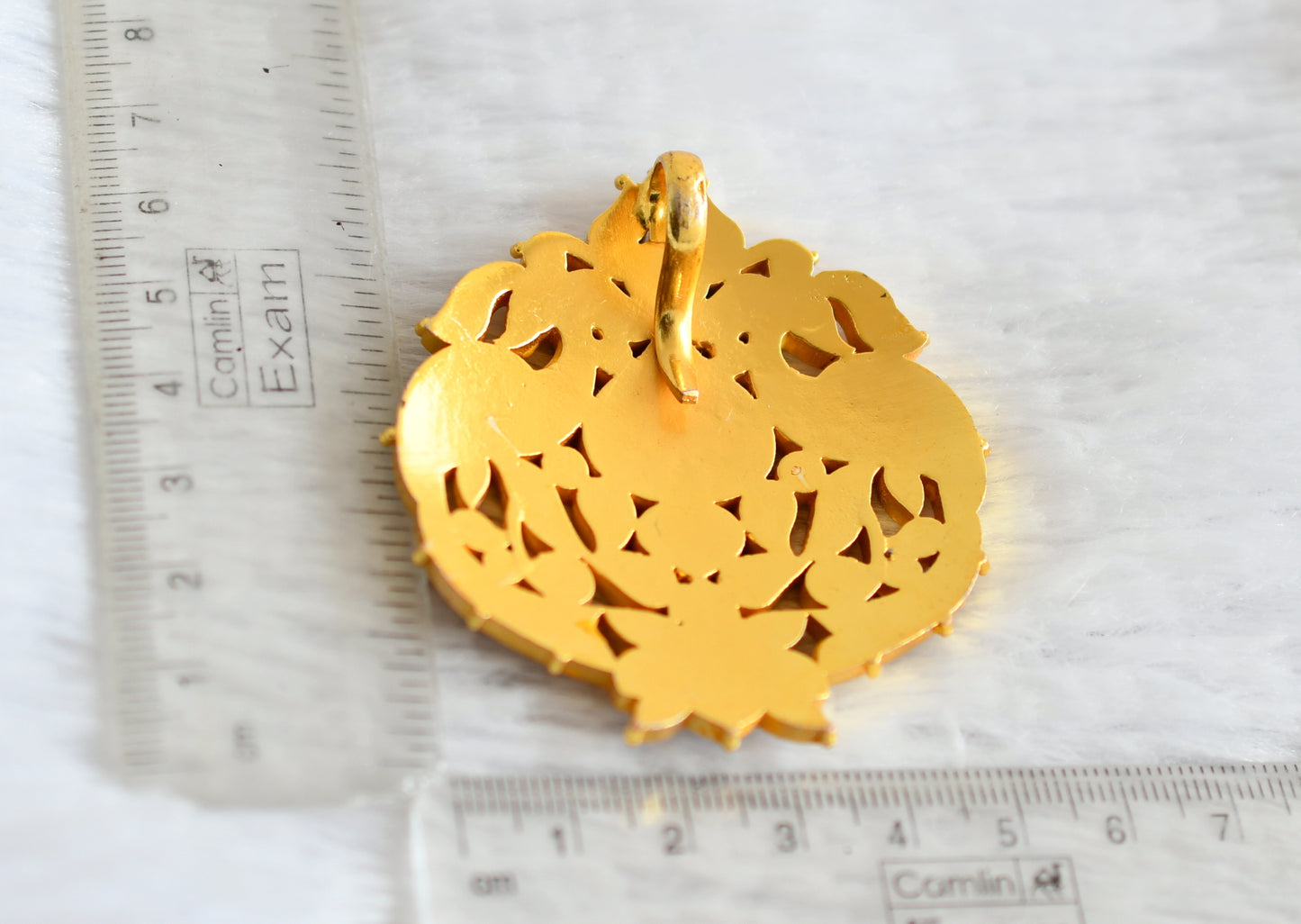 Gold tone pink-green kundan jadau peacock pendant dj-50223