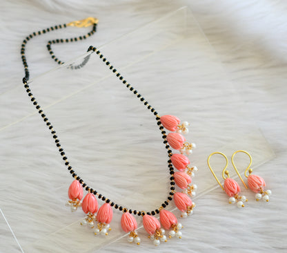 Gold tone baby pink-pearl cluster tulip beaded mangalsutra set dj-44822