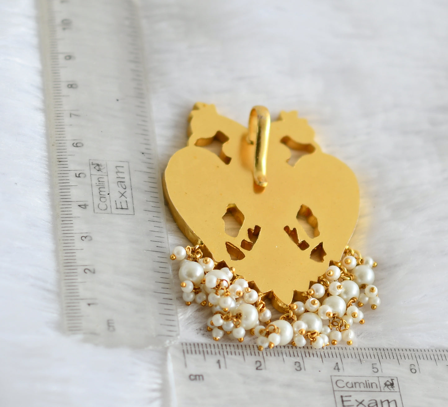 Gold tone pink-green kundan jadau pearl beaded ganda berunda pendant dj-50221