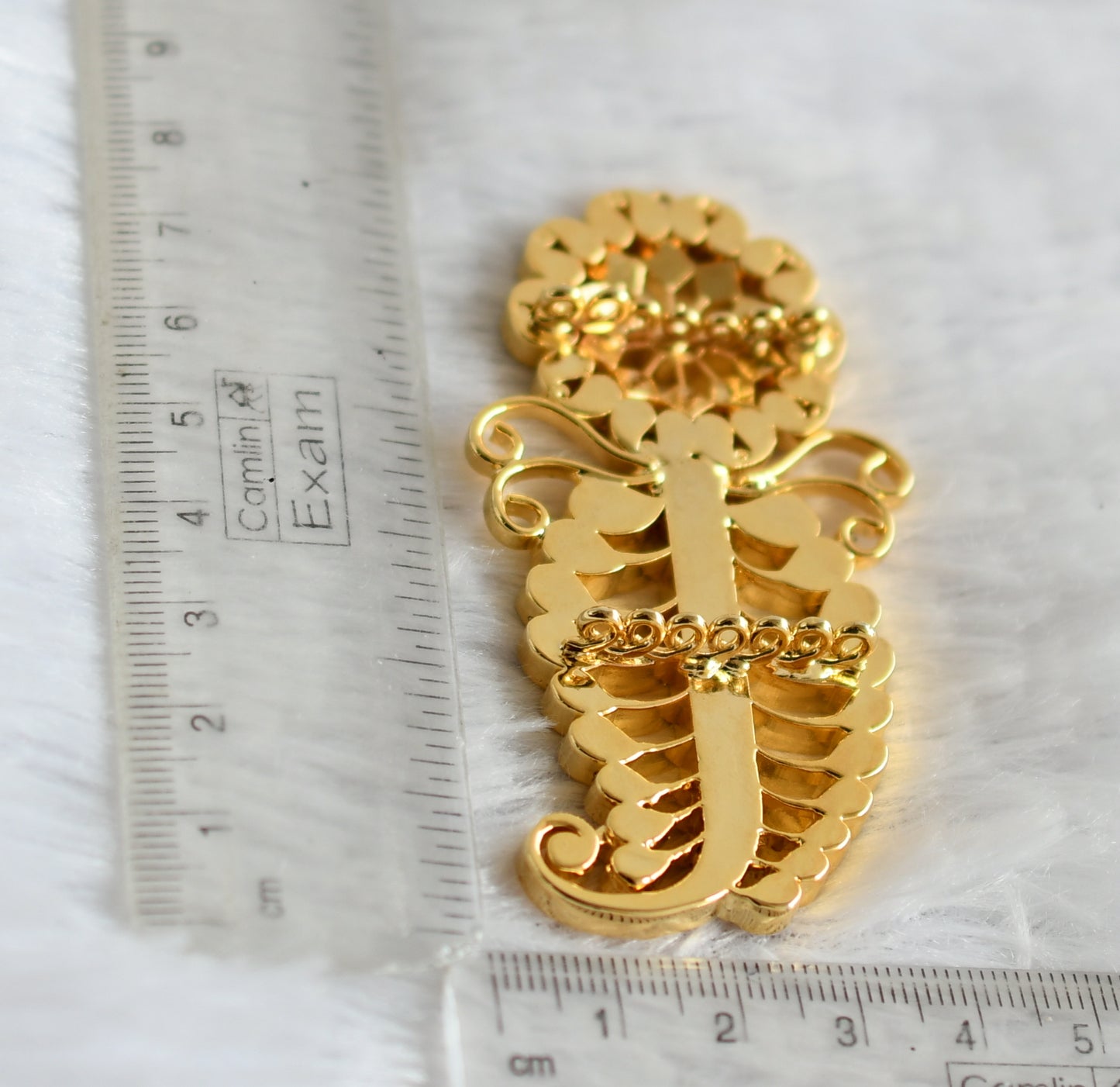 Gold tone pink-green-white kundan jadau mango flower pendant dj-50225