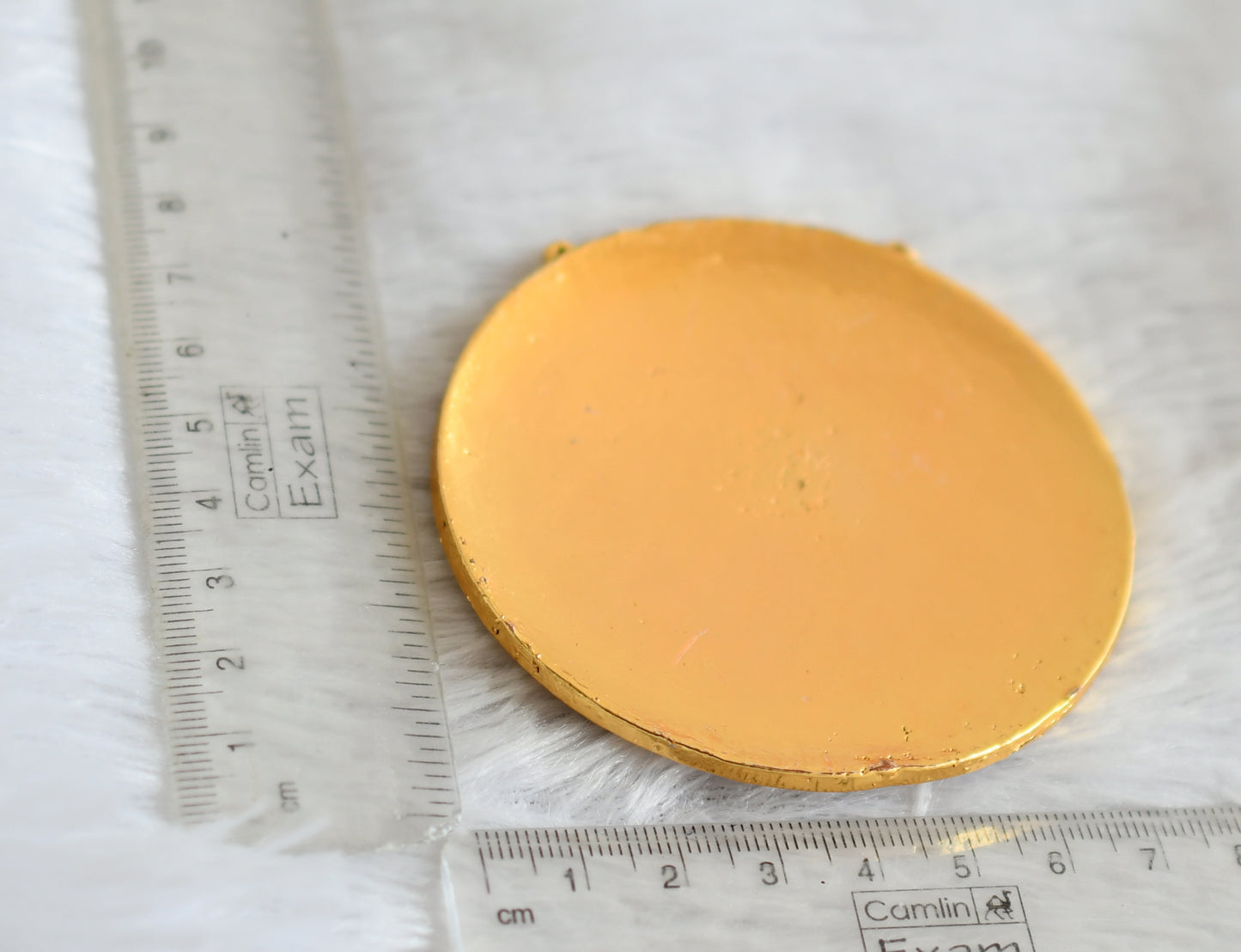 Gold tone pink-green kundan jadau shri chakram round pendant dj-50224