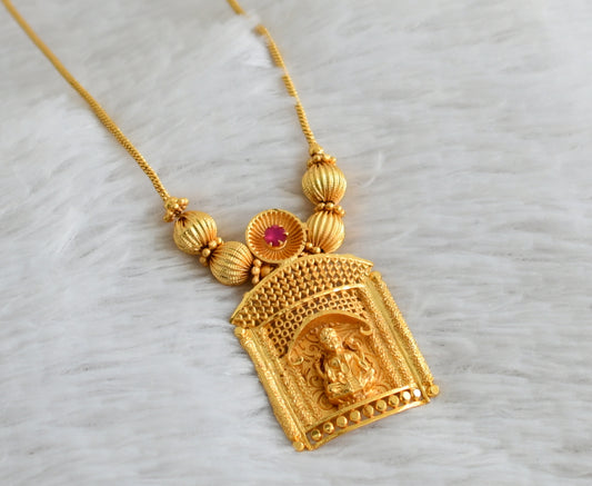 Matte gold tone ruby lakshmi kerala style necklace dj-48218