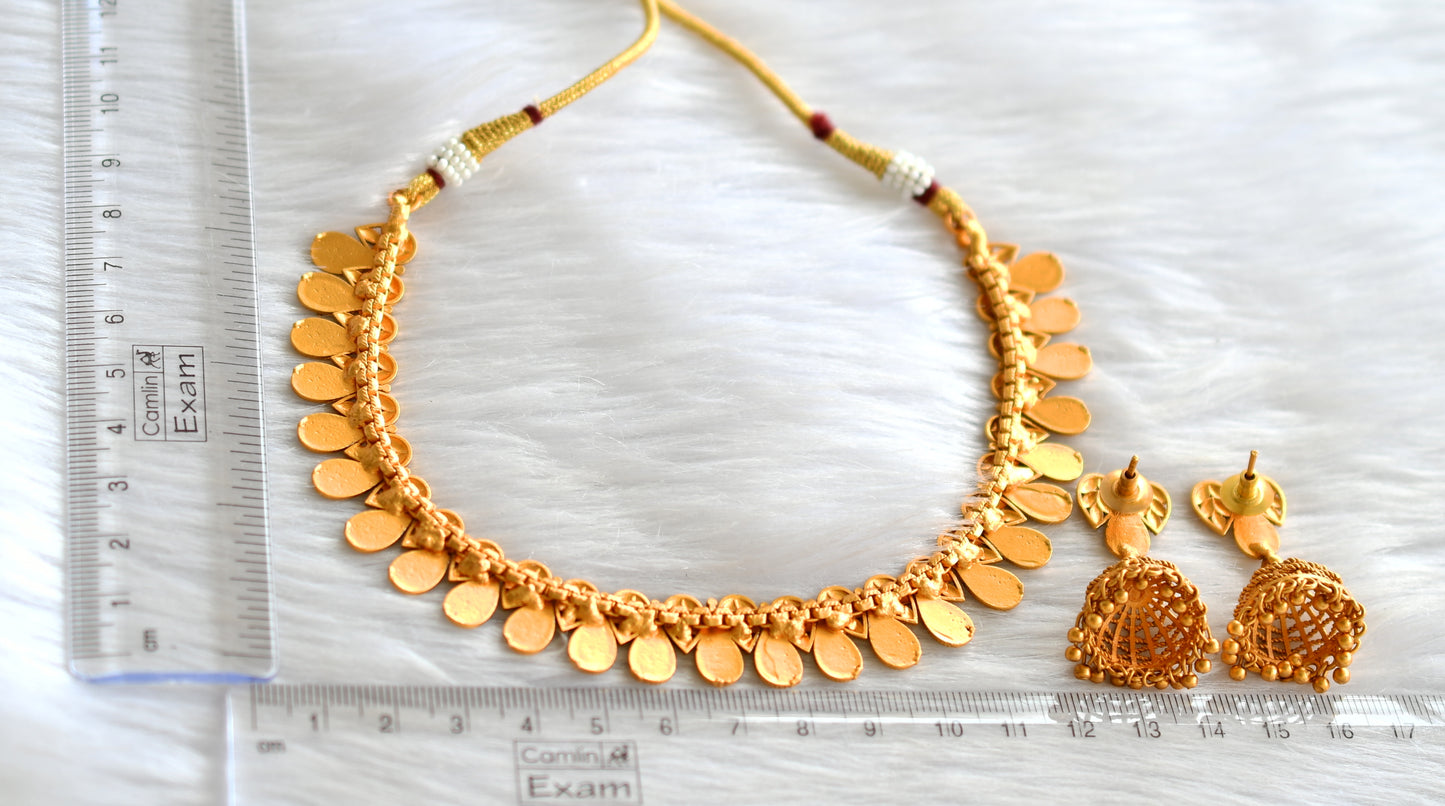 Matte finish green thilak shape necklace set dj-43295