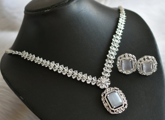 Silver tone grey-white square stone necklace set dj-44836