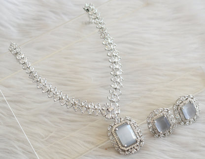 Silver tone grey-white square stone necklace set dj-44836