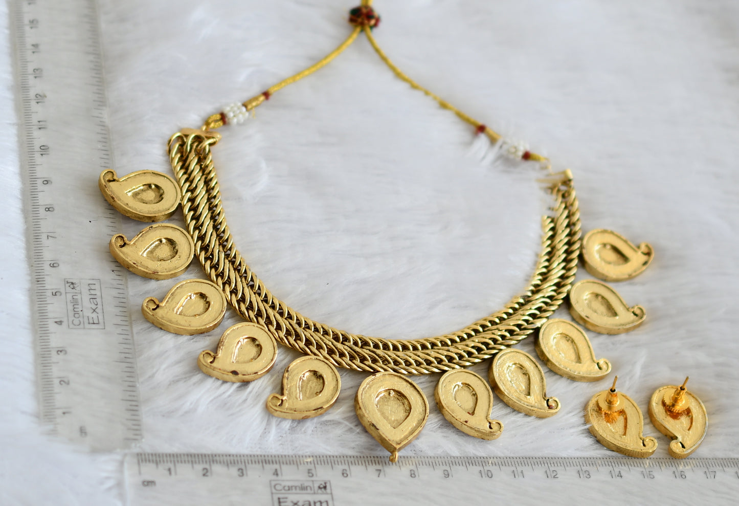 Antique gold tone green-white kundan jadau mango huge bridal jadau necklace dj-50247