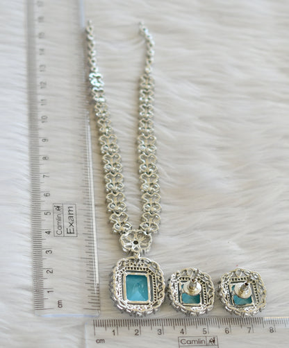 Silver tone sky blue-white square stone necklace set dj-44838