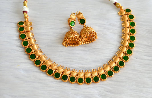 Matte finish green round kerala style necklace set dj-43293