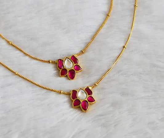 Gold tone pink-white kundan jadau lotus anklets dj-50231