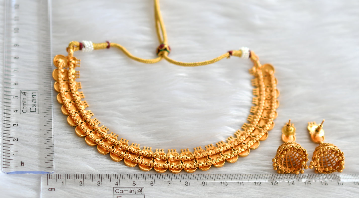 Matte finish green round kerala style necklace set dj-43293