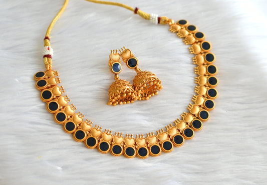 Matte finish blue round kerala style necklace set dj-43294