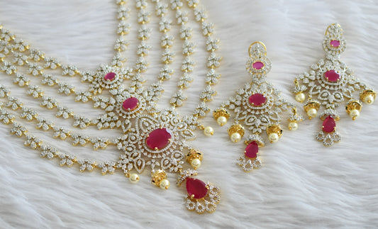 Two tone ruby-white pearl step haar set dj-44841