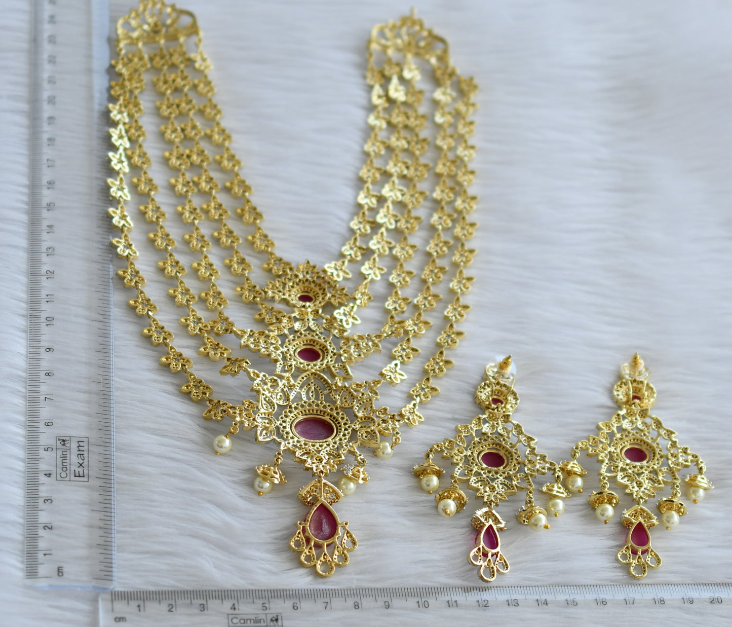 Two tone ruby-white pearl step haar set dj-44841