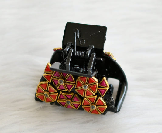 pink-red kundan stone black hair catch clip dj-44849