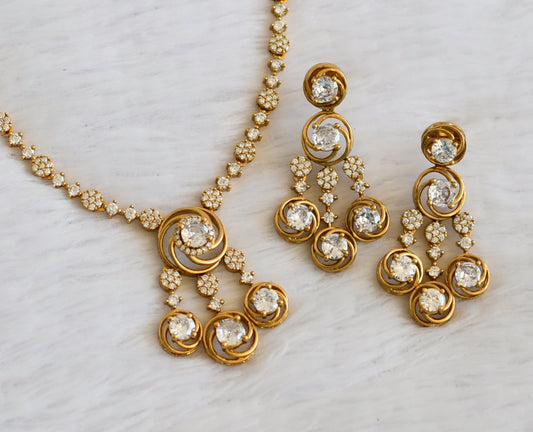 Matte finish cz white stone flower necklace set dj-50254