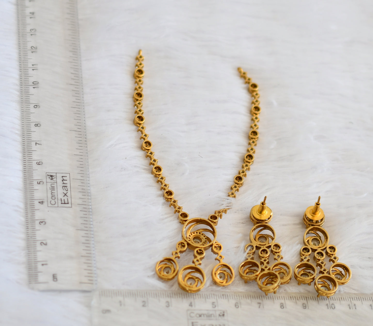 Matte finish cz white stone flower necklace set dj-50254