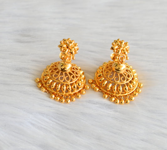 Gold tone kerala style flower jhumkka dj-43318