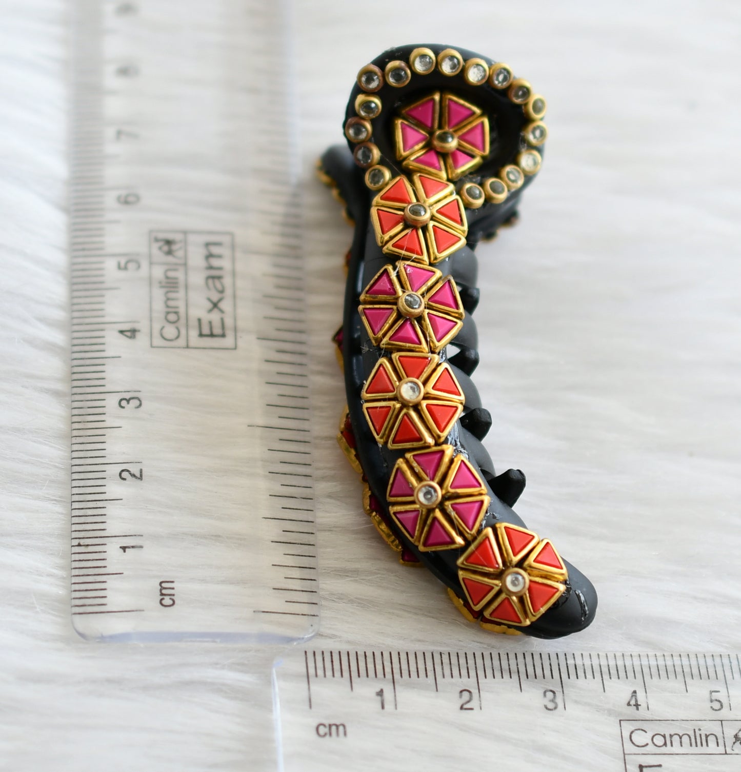 Pink-red-white kundan stone black hair catch clip dj-44857