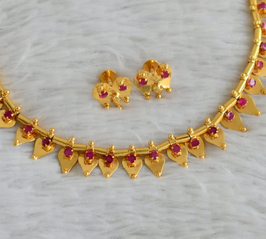 Gold tone kerala style pink thali kootam necklace set dj-48264