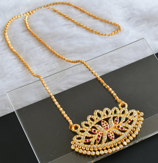 Gold Tone AD Pink Lotus Pendant With Chain DJ28767