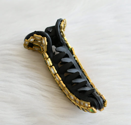 Multi color kundan stone black hair catch clip dj-44856
