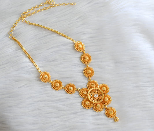Matte gold tone kerala style cz white flower necklace dj-43335