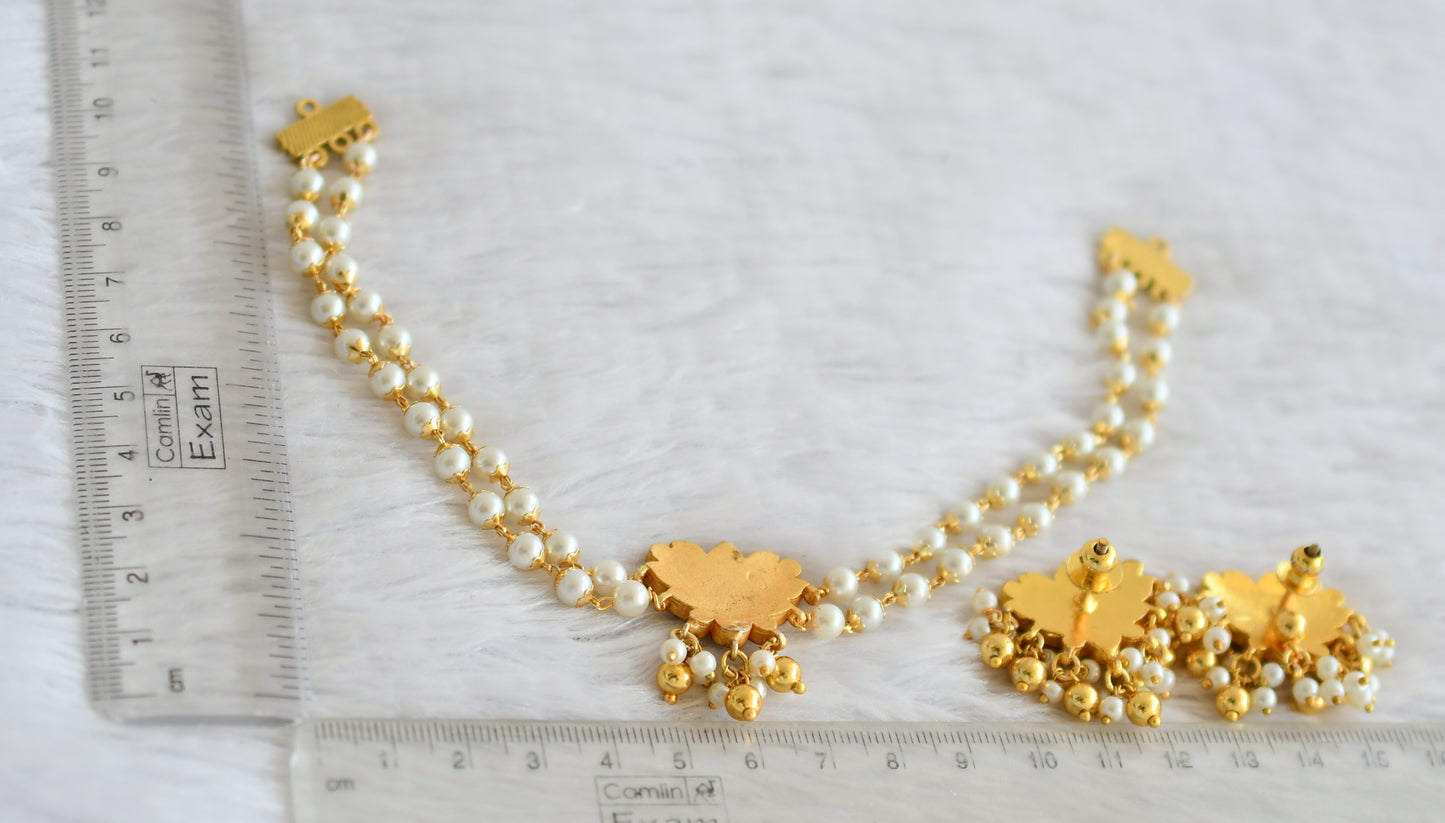 Gold tone blue-white kundan jadau pearl Lotus choker necklace set dj-40623